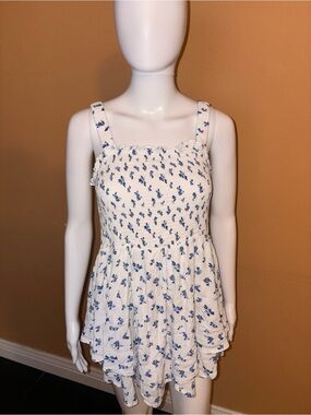 FOURTEEN TWELVE White Dress with Blue Floral Print